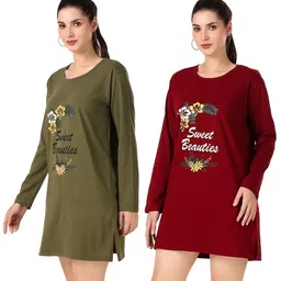 trike Pack of 2 Women Printed Round Neck Reversible Cotton Blend Multicolor T-Shirt-picture-24