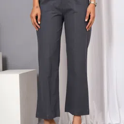 iqraar Women Regular Fit Grey Pure Cotton Trousers-picture-20