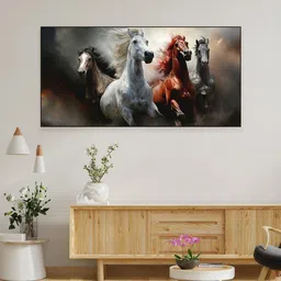 nestroots Black Canvas Framed Majestic Horses in Dramatic Flight Wall Painting(12X24 Inch) image 1