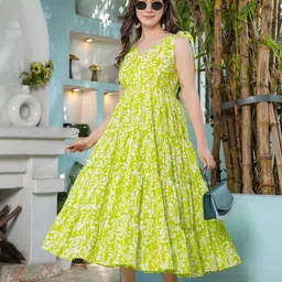 demirner Women Fit and Flare Light Green Maxi/Full Length Dress image 4