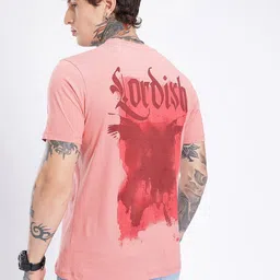 glitchez Men Printed Round Neck Pure Cotton Red T-Shirt image 4