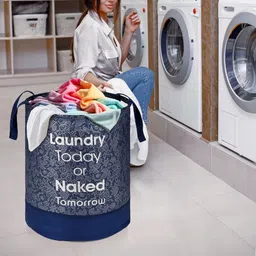 kuber industries Cotton Pack of 2 Leaf Print Foldable 45L Toys Organizer for Kids Room | Blue Storage Basket image 2