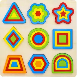 Wooden Shapes Puzzle Learning Toy, Montessori Puzzle Board - 9 Geometric Shapes-image-0
