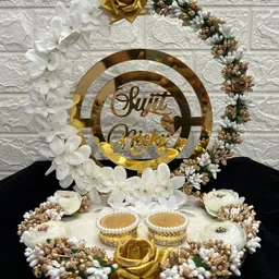 mridang Customize Engagement Ring platter with beautiful Floral work Wood Decorative Platter-picture-12