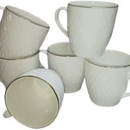 kva Pack of 6 Ceramic Gold Line White Coffee/Tea Cups Set of 6 Perfect for Daily use 200 ml image 4
