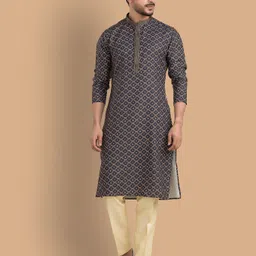 Men Printed, Geometric Print Cotton Silk Straight Kurta-image-22