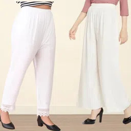 srp collection Pack of 2 Women Comfort Fit White Viscose Rayon Trousers-picture-22