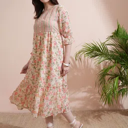 vishudh Women A-line White Midi/Calf Length Dress image 4