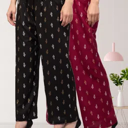 fambee Pack of 2 Women Regular Fit Multicolor Viscose Rayon Trousers-picture-17