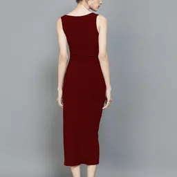 design plus fashion Women Bodycon Maroon Midi/Calf Length Dress image 2