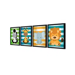 999store Wildlife Multicolour Canvas (Pack of 4) Kids Wall Art image 3