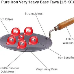 eshop Pure Iron Tawa with Wooden Handle | Non-Toxic, No Chemical Layers| Heavy, 1.5 KG Tawa 25 cm diameter image 2