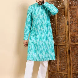 house of pataudi Men Embroidered Viscose Rayon Straight Kurta image 4