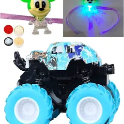 velour shoppe Kids Mickey Mouse LED Rakhi with Monster Truck Car Plastic (PVC) RakhiSet-picture-20
