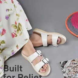 picson Women Stylish Double Buckle Slides | Premium Look & Extra Soft Cushion Flats Sandal image 5