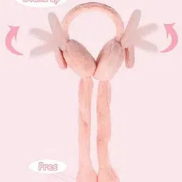 ablue clipper Pink Funny Moving Ears Air Pump Earmuff for Girls/Women Winter Cute Furr Design Ear Muff image 3