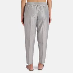 noori Women Regular Fit Silver Polyester Trousers image 2