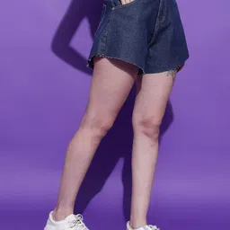 kotty Solid Women Blue Denim Shorts image 4