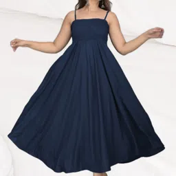 Women Fit and Flare Blue Midi/Calf Length Dress-image-60