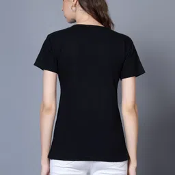 fleximaa Women Typography V Neck Pure Cotton Black T-Shirt image 2