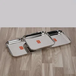sumeet Stainless Steel Big Square Shape Dinner Plate / Lunch - Meal Plate Set-3pcs,25cm Dinner Plate image 3