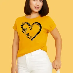 mast & harbour Women Printed Round Neck Polyester Yellow T-Shirt-picture-34