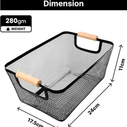 kuber industries Metal Mesh Basket for storage with wooden handle | Fruit Basket | 280g | Black Iron Fruit & Vegetable Basket image 4