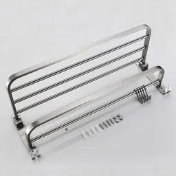 handy Luxurious Stainless Steel Double Folding Towel Rack / Towel Stand / Towel Holder / Towel Hanger / Bathroom Accessories Set Silver Towel Holder-picture-15
