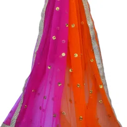 faith visit Net Embellished Orange, Pink Women Dupatta image 3
