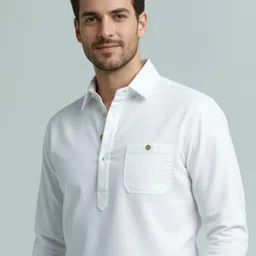 vashuqi Men Solid Cotton Blend A-line Kurta image 4