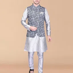 svatantra Men Silk Blend, Cotton Blend Kurta Pyjama Ethnic Jacket Set-picture-21