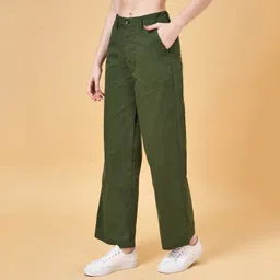 honey by pantaloons Women Relaxed Green Pure Cotton Trousers image 4