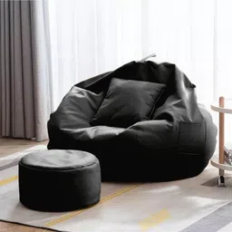 giglick 4XL Bean Bag Cushion and Footrest Filled with Beans- Black Bean Bag ChairWith Bean Filling image 1