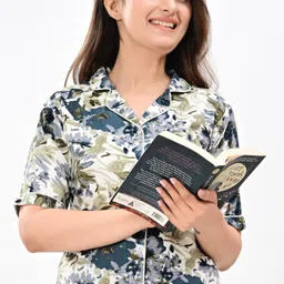 pradhruhe Women Night Suit Set White, Blue Printed-picture-14