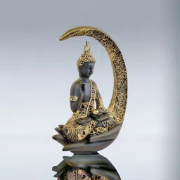 decorhouse Meditating Buddha Sitting On Chand Figurine - Home & Office Table Top - Decorative Showpiece - 31 cm image 3