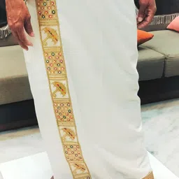 R N Creation Men's Silk Dhoti with Gold Zari Work and Umbrella Embroidery – 2.25m Length Embroidered Men Dhoti-picture-12