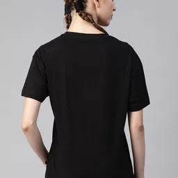 roadster Women Printed Round Neck Pure Cotton Black T-Shirt image 5