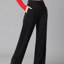 kotty Women Regular Fit Black Viscose Rayon Trousers image 2