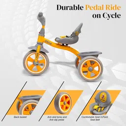 qumon Zeta Baby Tricycle with Backrest & Rear Storage Basket for Kids Durable Pedal Ride-on Cycle for Boys & Girls 1-5-Year Tricycle image 3