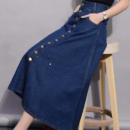 achyutaya fashion Women Solid A-line Blue Skirt-picture-19