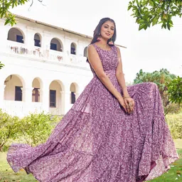 houseofcommon Printed Georgette Stitched Flared/A-line Gown image 3