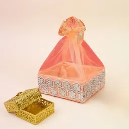 brijsun Decorative Basket Tokri with Golden Gift Box For Gifting & Hampers Wooden Fruit & Vegetable Basket image 4