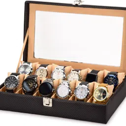 grott Premium Watch Storage Box Organizer with Glass Lid & Soft Cushions Watch Box image 2