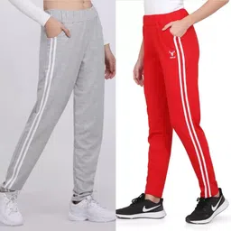 hokkai Pack of 2 Women Striped Grey, Red Track Pants-picture-16