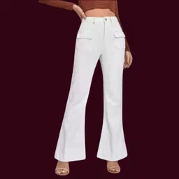 houeofcommon Women Boot-Leg High Rise White Jeans-picture-26