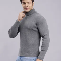 nuevosporta Men Solid High Neck Grey Sweater image 3