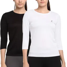 armisto Pack of 2 Women Sporty Round Neck Polyester White, Black T-Shirt-picture-16