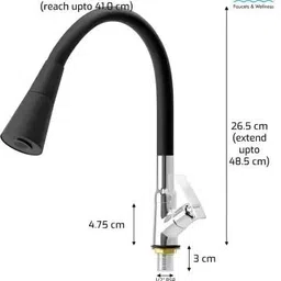 spazio Pulse Brass Swan Neck With 360 Degree Flexible Silicon Hose & Dual Flow Pattern Hot OR Cold Water For Kitchen Sink, Wash Basin Faucets Taps, Chrome, Pack Of 1 Pillar Tap Faucet image 2