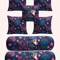 villagers Microfibre Bolster Pack of 7 Geometric Cushion & 2 Bolster Set - Butterfly Print-picture-33