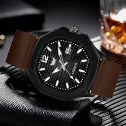 abrexo Vintage-Law Date Working Square Black Dial Brown Premium Silicone Strap Boys Analog Watch - For Men Abx6600-BK Quartz Mechanism Watch image 1
